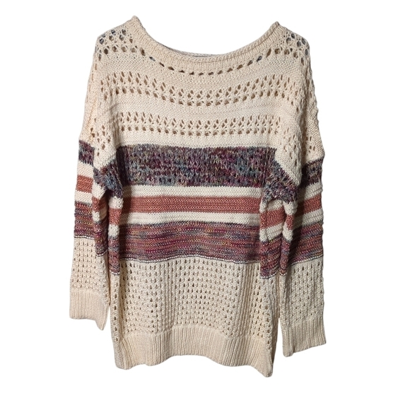 Ces Femme Sweaters - Ces Femme Frozen Kisses Knit Sweater Crochet Metallic Loose Knit Sz XS Oversized